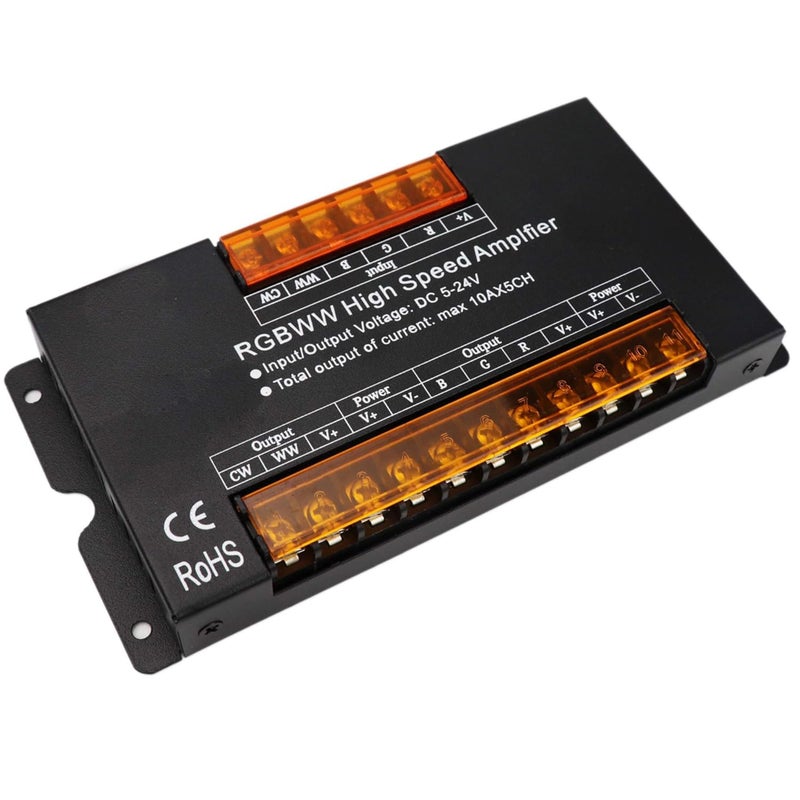 LEDENET مضخم عالي السرعة 5 قنوات LEDENET 50A 12V 24V مكرر إشارة البيانات 5CH هيكل ألمنيوم لأضواء شريط RGBCCT RGBW - Image 1